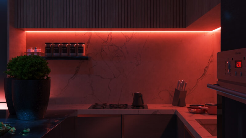 kitchen with RGB lighting