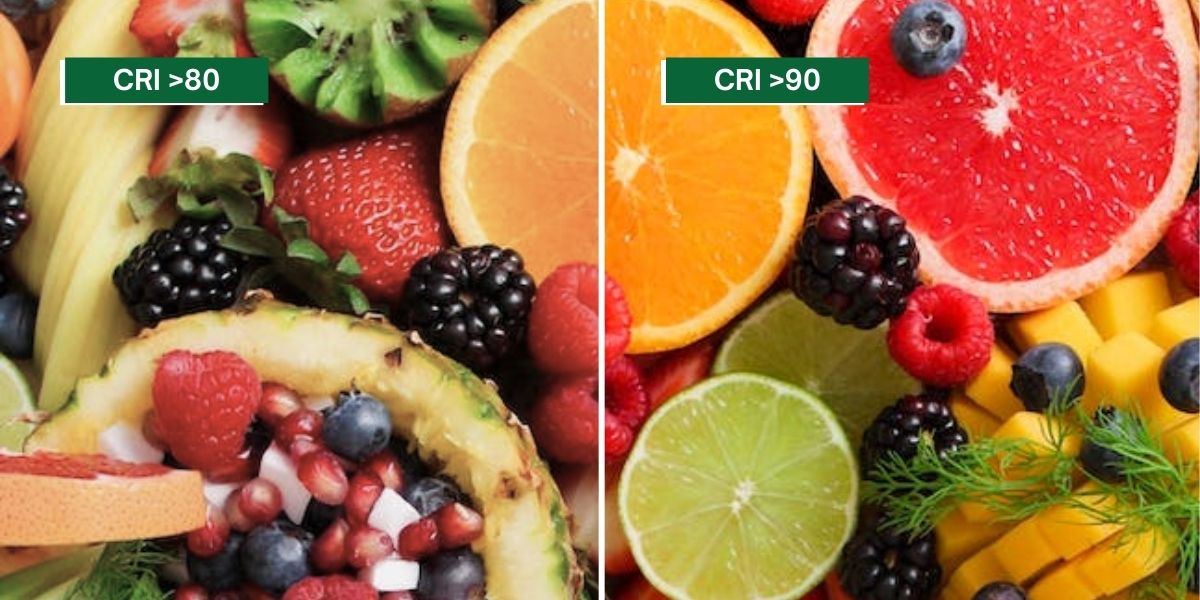 visualizaci&oacute;n de colores bajo una luz con CRI >80 y CRI >90