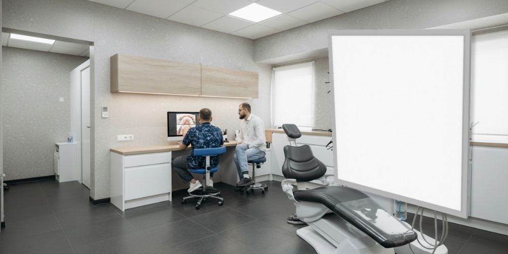 Magasin de vêtements avec éclairage LED en panneaux de plafond, mettant en avant un panneau LED carré.