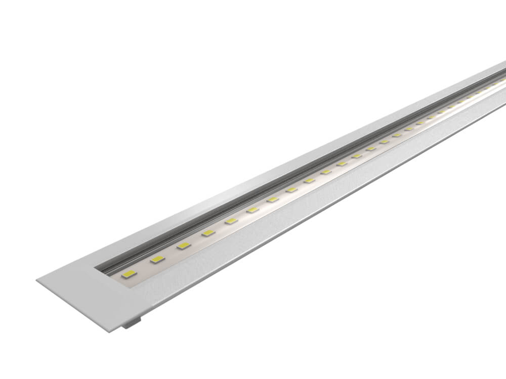 Barra LED 24V Eco empotrada con acabado de aluminio y lente transparente