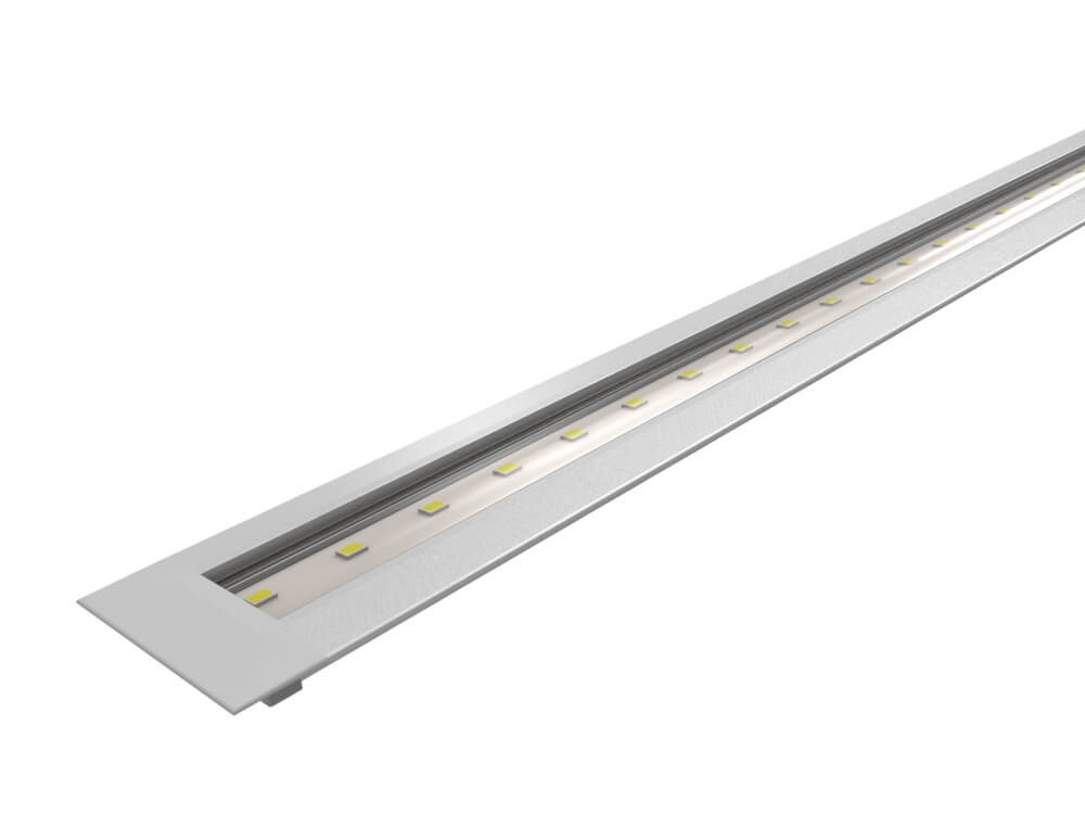 Barra LED 24V Eco² empotrada con acabado de aluminio y lente transparente