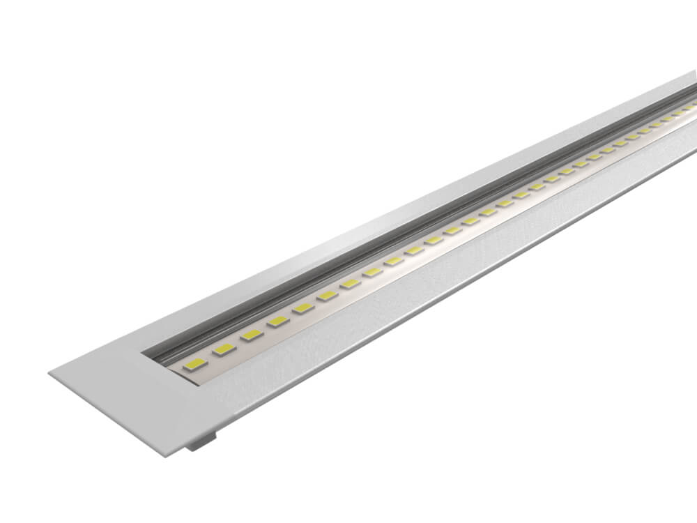 Barra LED 24V de empotrar con acabado de aluminio y lente transparente