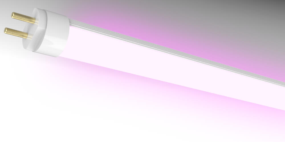 Lâmpada tubular T5 com difusor frost e luz pink
